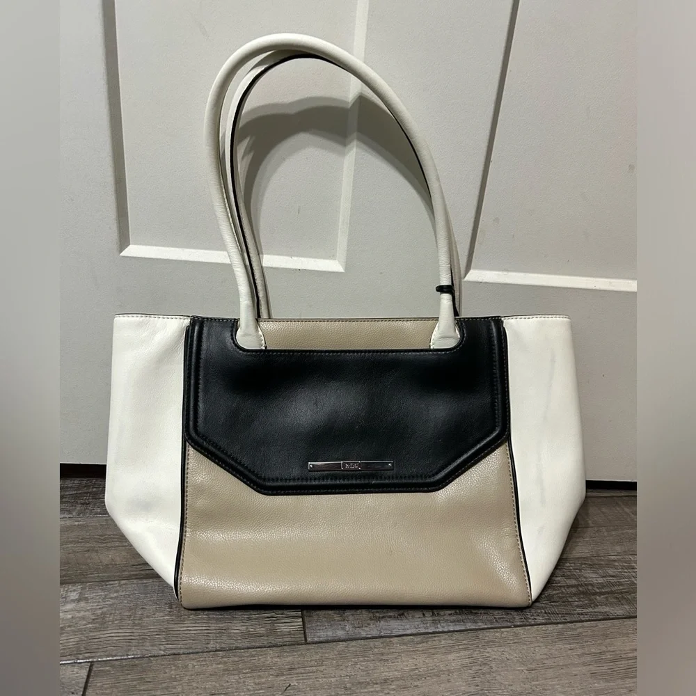 Ralph Lauren large Shoulder purse tote bag Ivory Taupe Black